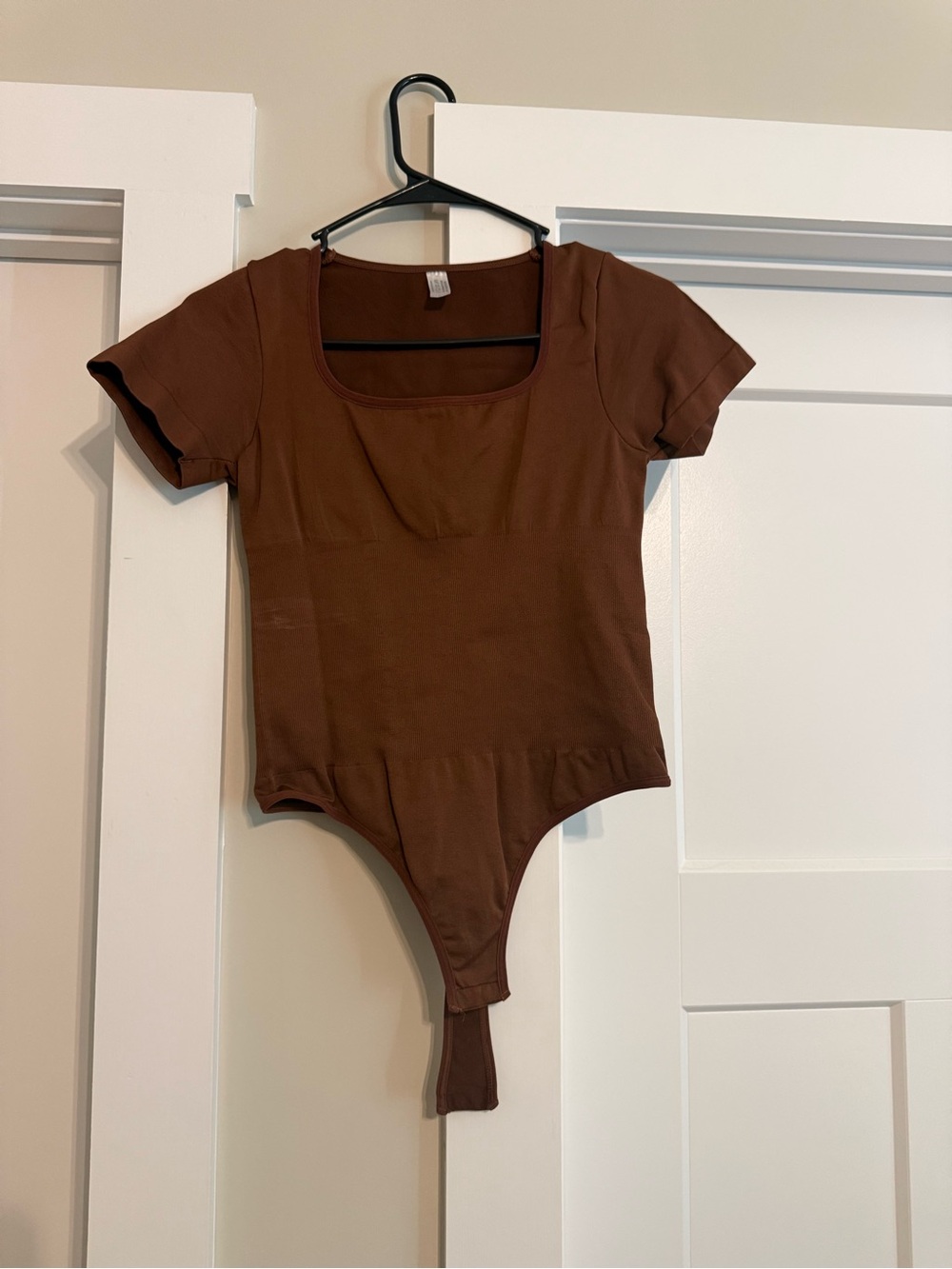 Short Sleeve Scoop Neck Brown Bodysuit